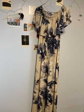 Hello MIZ Cream and Navy Floral Maxi Dress